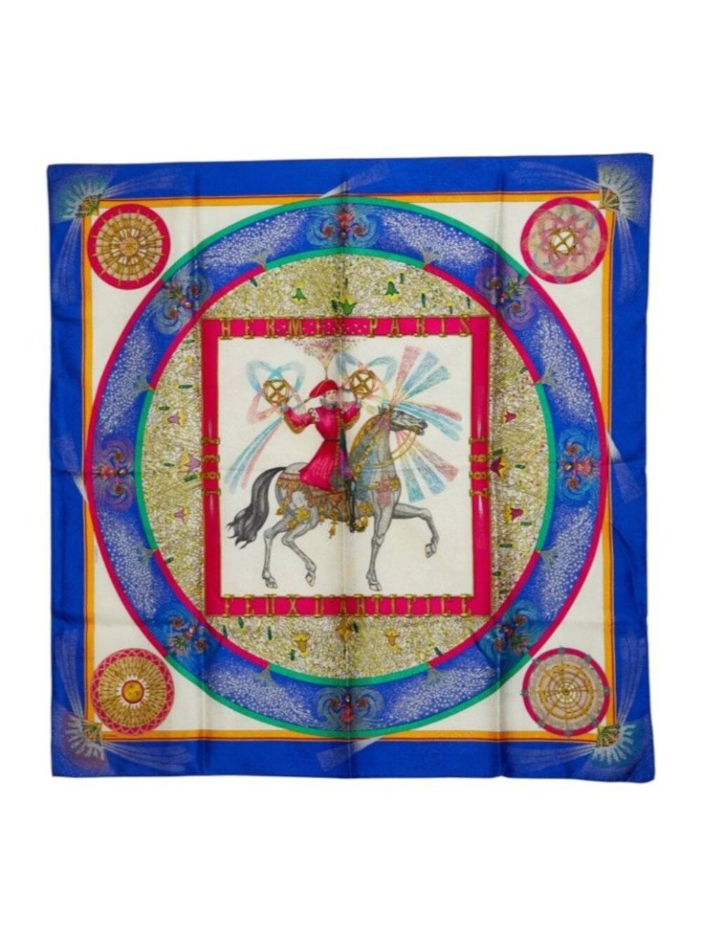 Hermes Carre 90 Feux D'artifice Scarf Large Blue Multicolor